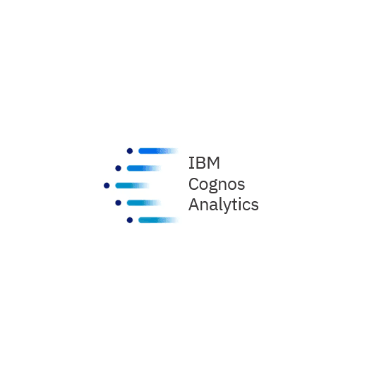 Logo of IBM Cognos Analytics with blue gradient bars and dots on the left side.