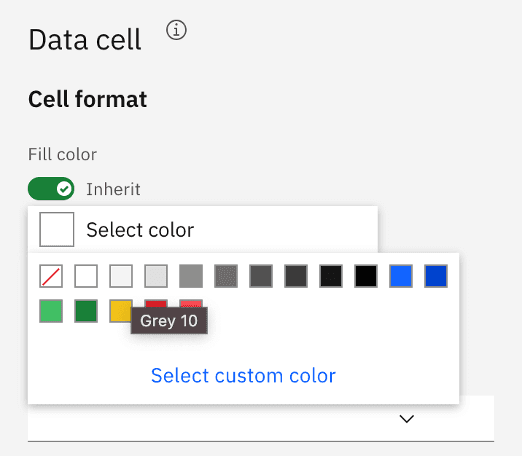 Data cell formatting menu with color selection options highlighted.