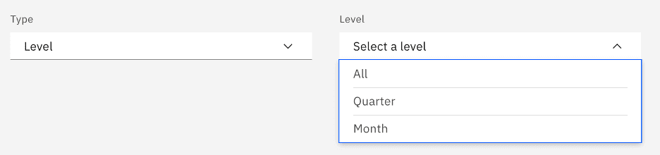 Dropdown menu showing options for selecting level: All, Quarter, Month.